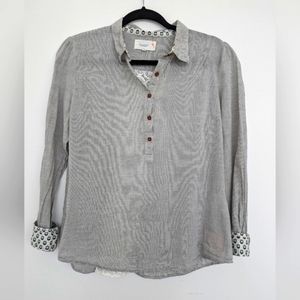 Trovata Birds of Paradis Multimedia Lace Back Striped Blouse Sz M Anthropologie